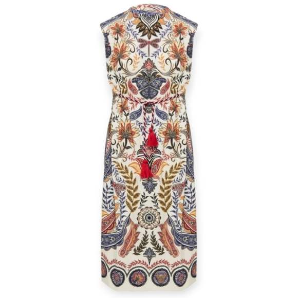 FARM Rio Dresses & Skirts - FARM RIO Boho Glam Midi Dress Off-White Sz Large Tropical Lagenlook Resortwear